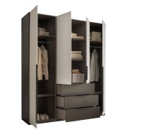 Drehtürenschrank >Nuka< 6 Böden, 2 Stangen, 3 Schübe, Graphit/Hellgrau - 200,5x225,5x60 (BxHxT