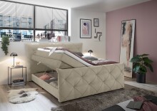 Boxspringbett >Villano< Liegefläche 180x200cm, GEL-Topper, Creme - 231x203x114 (LxBxH)