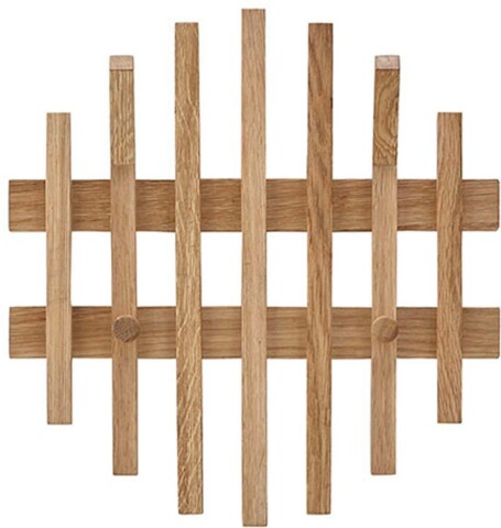 Garderobenpaneel >BANTRY< 4 Haken, Lamellen, in Eiche, Massivholz - 38x40x11cm (BxHxT)