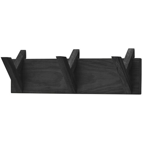 Garderobenleiste >BANTRY< 3 Haken, Eiche massiv, schwarz mit Maserung - 40x13x12cm (BxHxT)