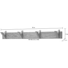 Garderobenleiste >BANTRY< 4 Haken, Eiche massiv, schwarz mit Maserung - 80x13x12cm (BxHxT)