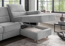 Ecksofa >Ludwigshafen< Motor-funktion, Kopfstütze, Stauraum, silber - 231x113x165 (BxHxT)
