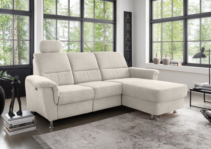 Ecksofa >Ludwigshafen< Motor-funktion, Kopfstütze, Stauraum, beige - 231x113x165 (BxHxT)