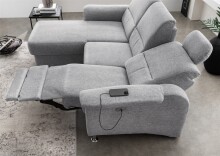 Ecksofa >Ludwigshafen< Motor-funktion, Kopfstütze, Stauraum, silber - 231x113x165 (BxHxT)