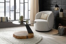 Couchtisch >BILOXI< in Eiche / schwarz, Glas / Massivholz / Metall - 45x75 (HxD)