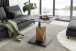 Couchtisch >BALSTA< höhenverstellbar, Rollen, Eiche / schwarz / Glas - 70x45/63x70 (BxHxT)