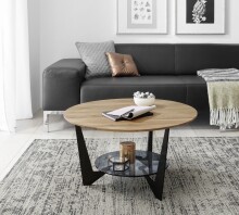 Couchtisch >CADIZ< in Eiche, Massivholz / Metall / Glas - 40x70cm (HxD)