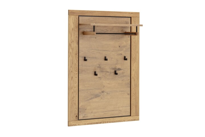 Garderobenpaneel >GRENO< 5 Haken, Ablage, Eiche teilmassiv - 80x114x27 (BxHxT)