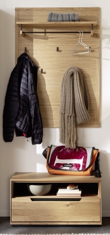 Garderoben-Set >ARAYA< (2-teilig) in Eiche teilmassiv - 79x195x40,5 (BxHxT)