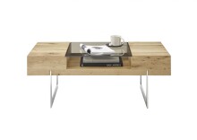 Couchtisch >REWA< in Asteiche furniert / Glas / Metall - 110x40x60 (BxHxT)