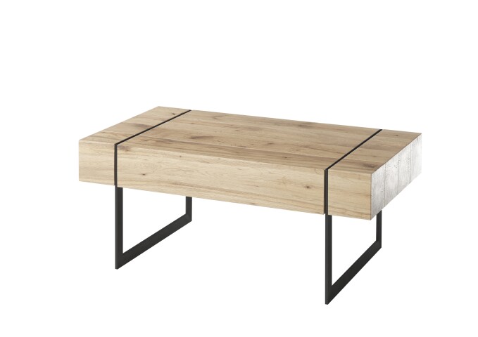 Couchtisch >PAPHOS< Schublade, Asteiche furniert / schwarz - 110x45x60cm (BxHxT)