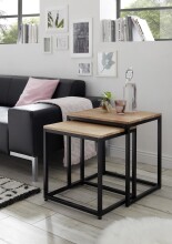 Satztisch >SAKURA< (2er Set) in Asteiche, Massivholz / Metall - 50x50x40cm + 45x45x37cm (B/H/T)