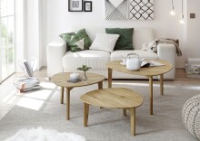Satztisch >CAMILLA< (3er-Set) Asteiche massiv geölt - 60x27x60 / 60x35x60 / 80x43x80 cm