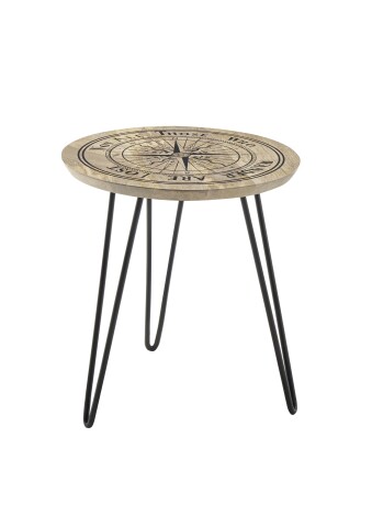 Beistelltisch >NEVIS< in Kompass-Motiv, Mango Massivholz - 46x51x46cm (BxHxT)