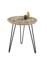 Beistelltisch >NEVIS< in Kompass-Motiv, Mango Massivholz - 46x51x46cm (BxHxT)