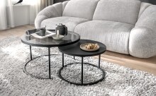 Satztisch >CHESTER< (2er-Set) schwarz, Metall/ Glas -  74/42/74 cm + 55/35/55 cm  (BxHxT)