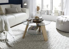 Couchtisch >LUBLIN< in Asteiche, Klarglas / Massivholz - 40x75cm (HxD)
