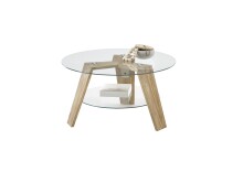 Couchtisch >LUBLIN< in Asteiche, Klarglas / Massivholz - 40x75cm (HxD)