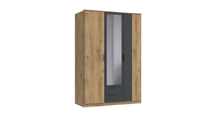 Drehtürenschrank >TEXEL< in PLANKENEICHE Dekor + GRAPHIT - 135x197x58cm (BxHxT)