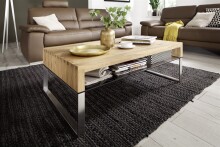 Couchtisch >HILARY< Glasablage, Eiche, Massivholz - 110x39x70cm (BxHxT)