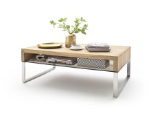 Couchtisch >HILARY< Glasablage, Eiche, Massivholz - 110x39x70cm (BxHxT)