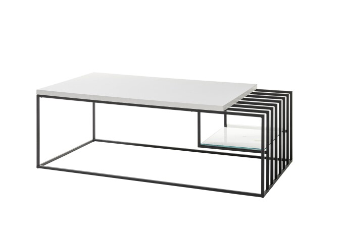 Couchtisch >JUBA< in weiss, Holzwerkstoff / Metall/ Klarglas - 120x40x60 (BxHxT)