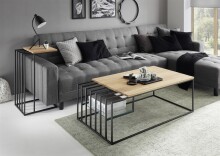 Couchtisch >JUBA< in Eiche, Massivholz / Metall / Klarglas - 120x40x60cm (BxHxT)