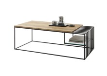 Couchtisch >JUBA< in Eiche, Massivholz / Metall / Klarglas - 120x40x60cm (BxHxT)