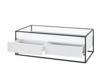 Couchtisch >EVORA< 2 Schübe, Ablage, weiss / Glas - 120x40x60 (BxHxT)