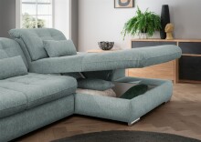 Polstergarnitur >Riordan< Schlaffunktion, Stauraum, Webstoff Corto mint - 314x104x184 (BxHxT)