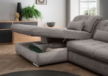 Polstergarnitur >Riordan< Schlaffunktion, Stauraum, Webstoff grau/braun - 314x104x184 (BxHxT)