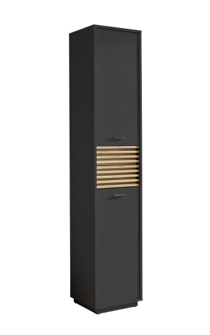 Hochschrank >Liguria< 1 Tür, 2 Schübe, anthrazit / evoke eiche Dekor - 38x191x35cm (BxHxT)