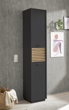 Hochschrank >Liguria< 1 Tür, 2 Schübe, anthrazit / evoke eiche Dekor - 38x191x35cm (BxHxT)