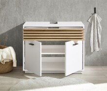 Waschbeckenunterschrank >Liguria< in Weiß / Evoke Eiche Dekor - 80x64x40 (BxHxT)