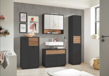 Badezimmerspiegelschrank >Liguria< in Anthrazit / Evoke Eiche - 80x72x21 (BxHxT)