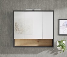 Badezimmerspiegelschrank >Liguria< in Anthrazit / Evoke Eiche - 80x72x21 (BxHxT)