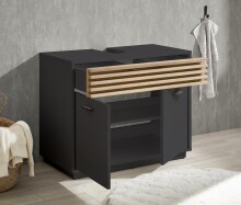 Badezimmer-Set >Liguria< (4-tlg.) in Anthrazit / Evoke Eiche Dekor - 220x191x40cm (BxHxT)