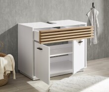 Badezimmer-Set >Liguria< (3-tlg.) in Weiß / Evoke Eiche Dekor - 140x191x40 (BxHxT)