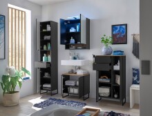 Badezimmer-Set >Denver< (4-tlg.) in schwarz / Evoke Eiche Dekor - 200x195x35 (BxHxT)