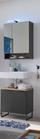 Badezimmer-Set >Denver< (2-tlg.) in schwarz / Evoke Eiche Dekor - 60x195x35 (BxHxT)