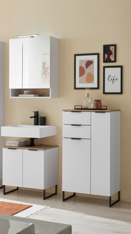 Badezimmer-Set >Denver< (3-tlg.) in weiß matt / Evoke Eiche Dekor - 140x195x35 (BxHxT)