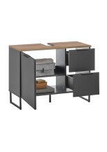 Badezimmer-Set >Denver< (3-tlg.) in schwarz matt / Evoke Eiche Dekor - 160x195x35 (BxHxT)