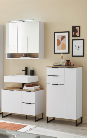 Badezimmer-Set >Denver< (3-tlg.) in weiß matt / Evoke Eiche Dekor - 160x195x35 (BxHxT)