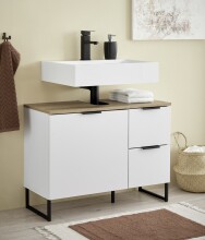Badezimmer-Set >Denver< (3-tlg.) in weiß matt / Evoke Eiche Dekor - 160x195x35 (BxHxT)
