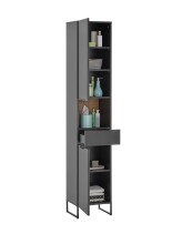 Badezimmer-Set >Denver< (3-tlg.) in schwarz matt / Evoke Eiche Dekor - 140x195x35 (BxHxT)