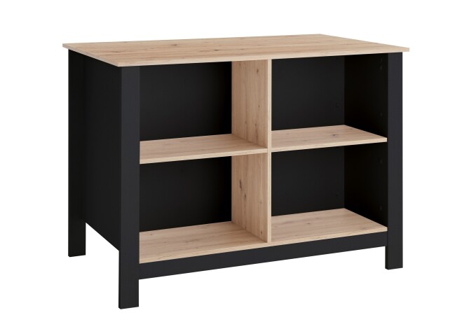 Kochinsel >Sugar< 4 Fächer, Schwarz / Artisan Eiche Dekor - 124x90x75 (BxHxT)