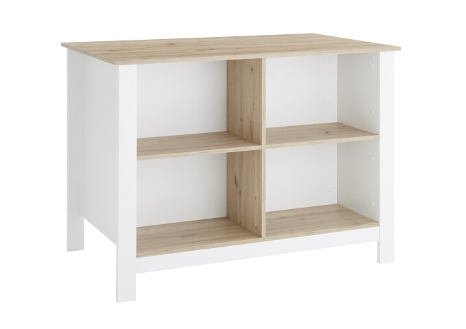 Kochinsel >Sugar< 4 Fächer, Weiß / Artisan Eiche Dekor - 124x90x75 (BxHxT)