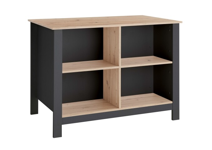Kochinsel >Sugar< 4 Fächer, Anthrazit / Artisan Eiche Dekor - 124x90x75 (BxHxT)