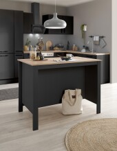 Kochinsel >Sugar< 4 Fächer, Anthrazit / Artisan Eiche Dekor - 124x90x75 (BxHxT)