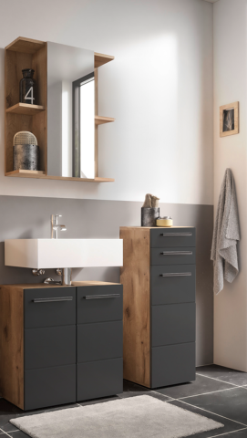 Badezimmer-Set >Vista< (3-tlg.) in Viking Oak / Schwarz - 115x190x31 (BxHxT)